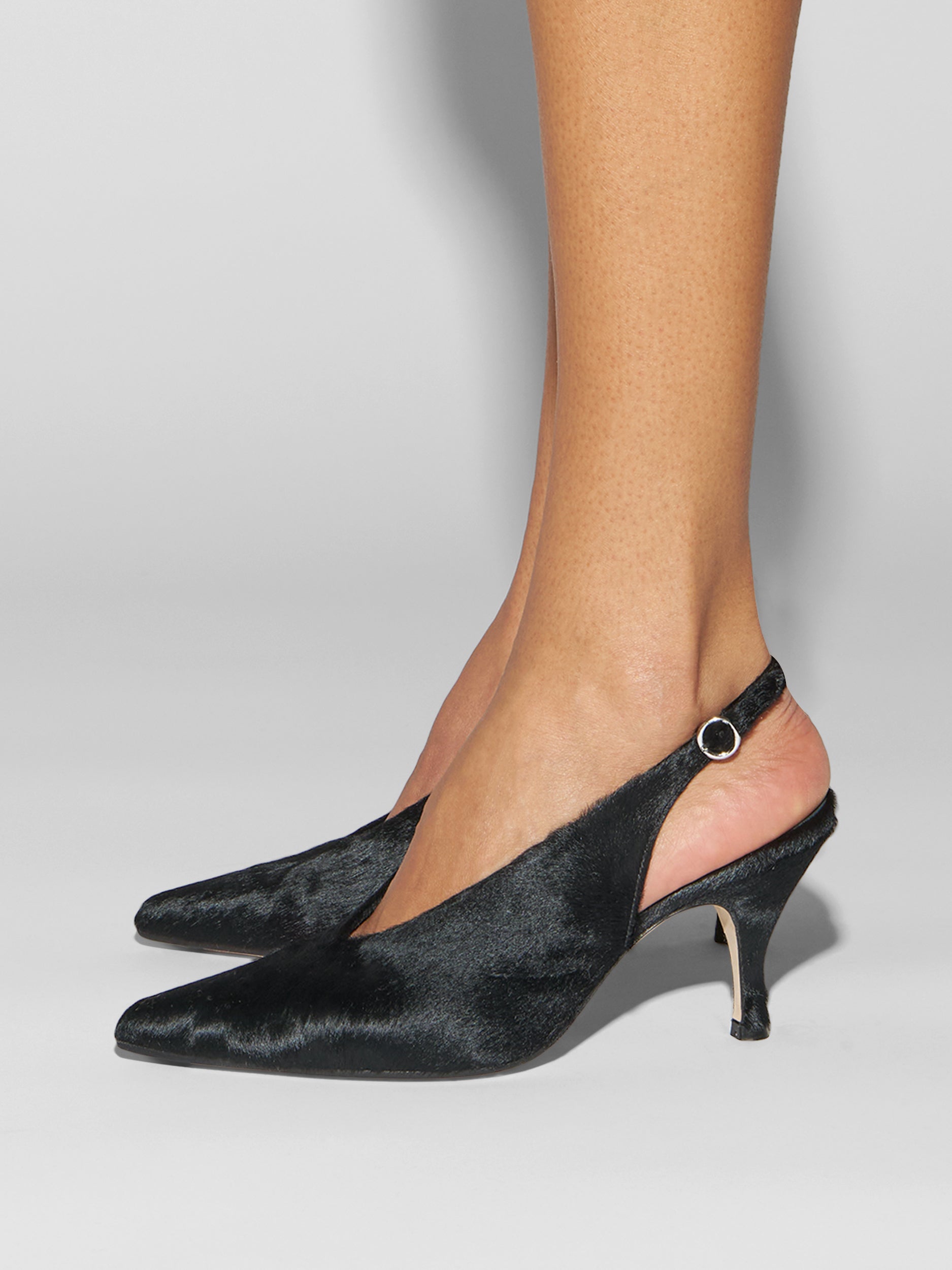 Aeyde | Carla Leather Pumps for Women | Black Ponyhair | Pointed Toe | High Heel | How to Style