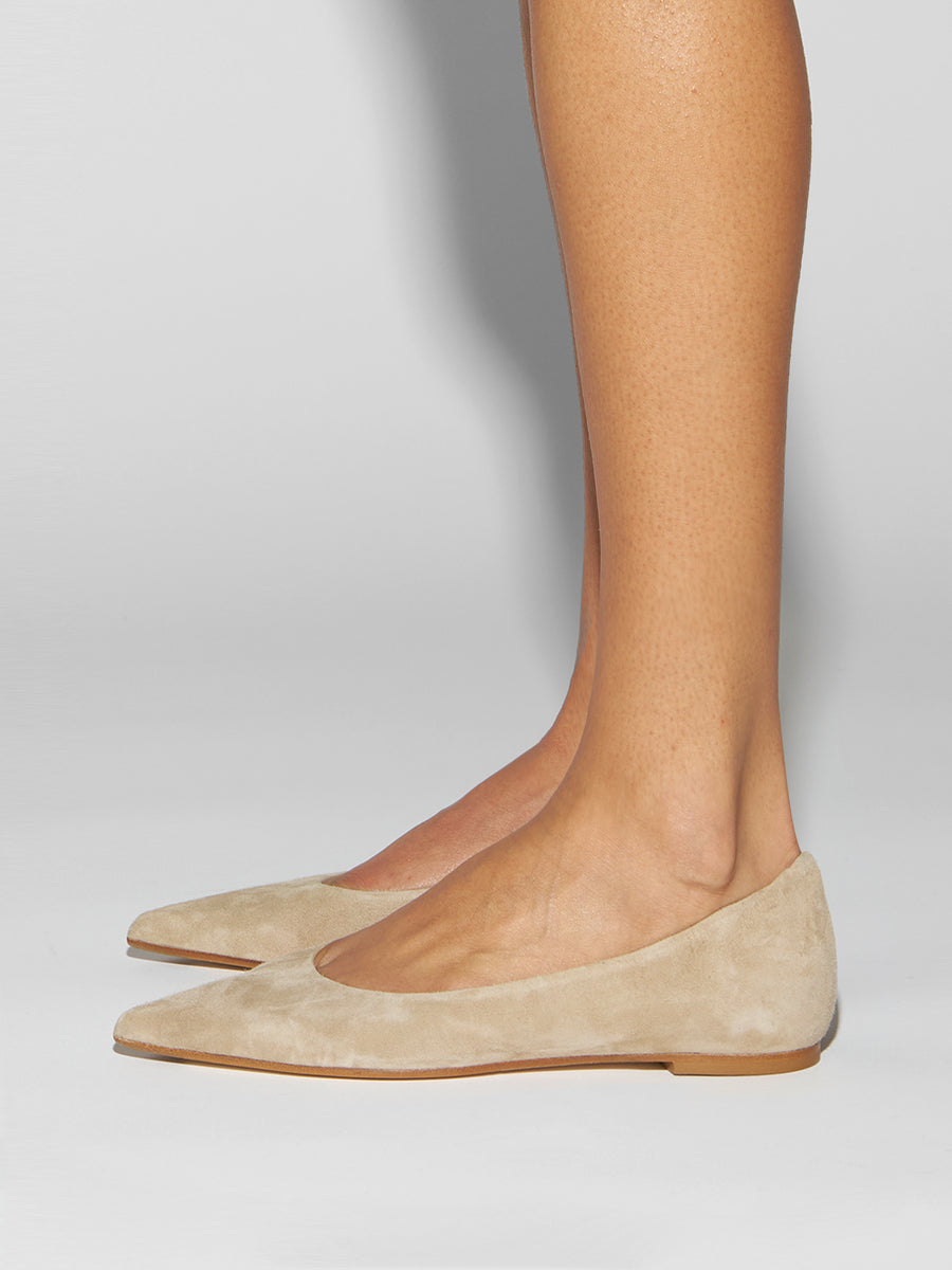 Aeyde | Cassy Leather Flats for Women | Sand Suede | Pointed Toe | Flat Heel | How to Style