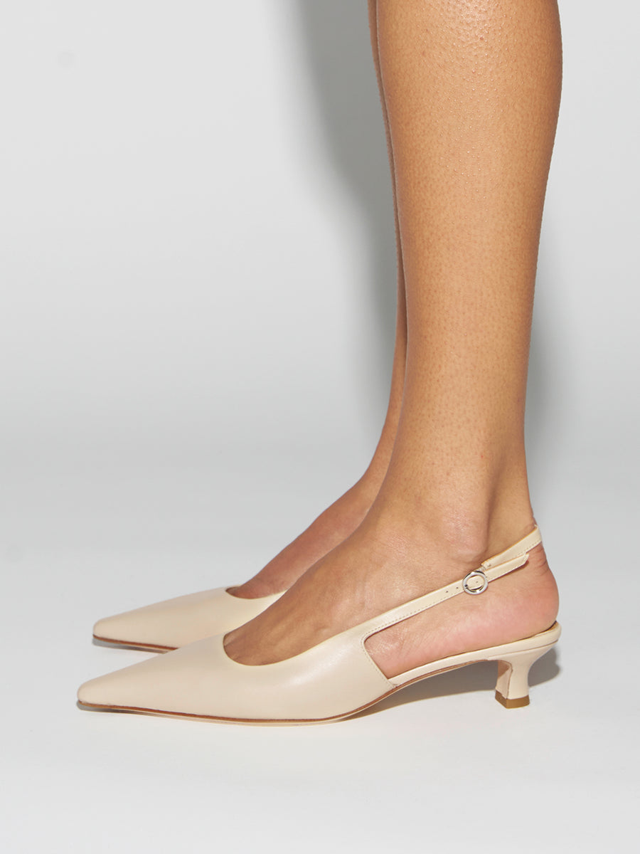 Aeyde | Catrina Leather Pumps for Women | Sand Nappa | Pointed Toe | Mid Heel | How to Style