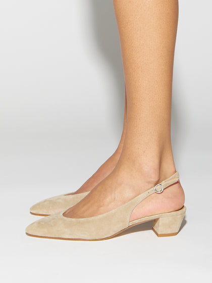 Aeyde | Celeste Leather Pumps for Women | Sand Suede |  | Mid Heel | How to Style