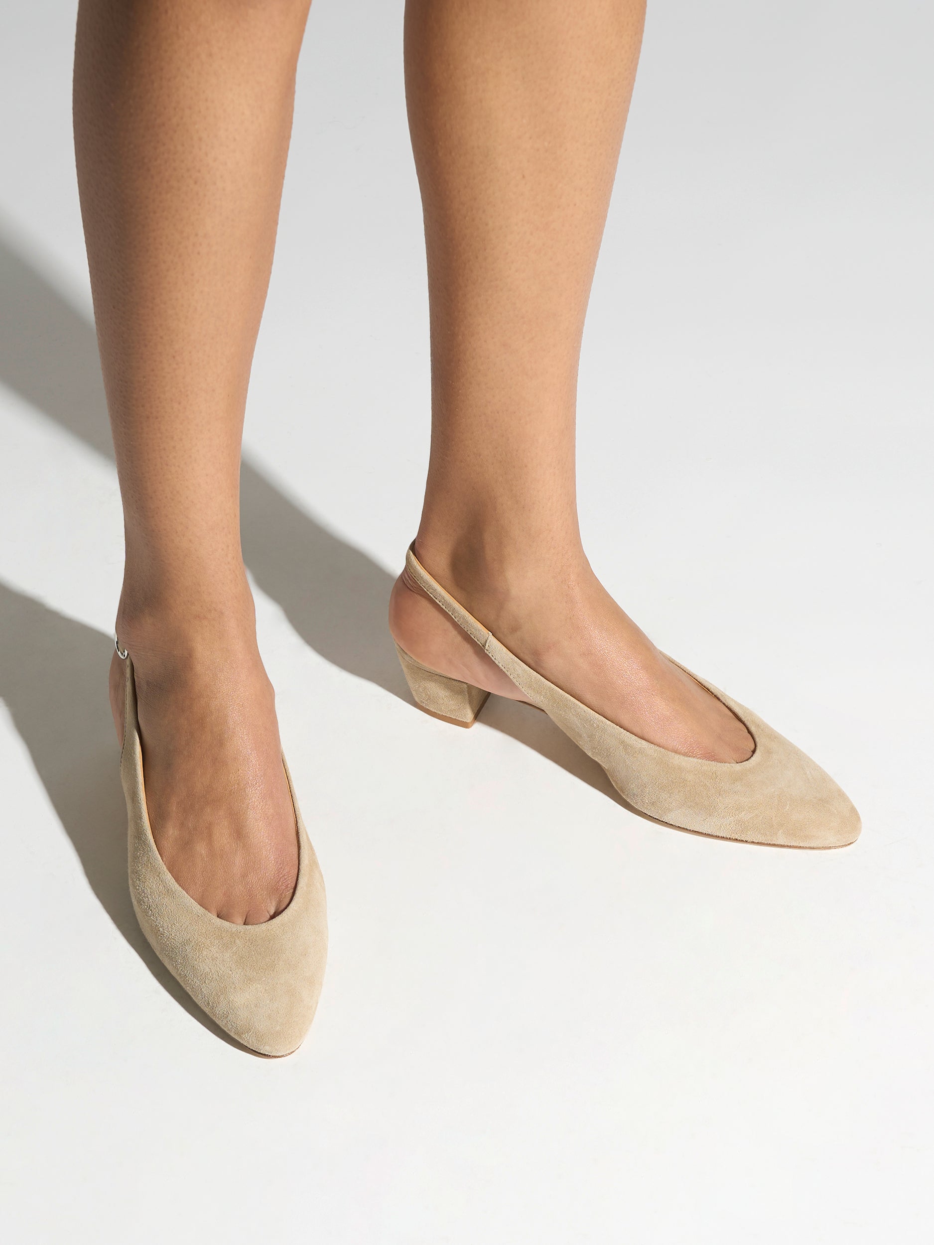 Aeyde | Celeste Leather Pumps for Women | Sand Suede |  | Mid Heel | On Feet