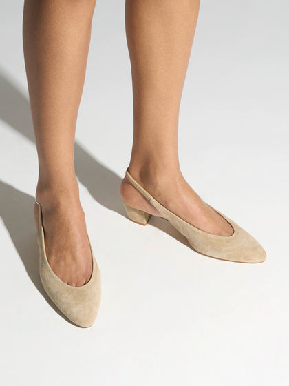 Aeyde | Celeste Leather Pumps for Women | Sand Suede |  | Mid Heel | On Feet