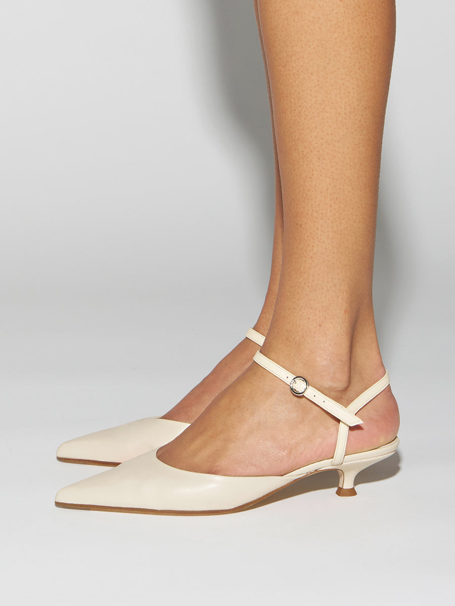 Aeyde | Colette Leather Pumps for Women | Creamy Nappa | Pointed Toe | Mid Heel | How to Style