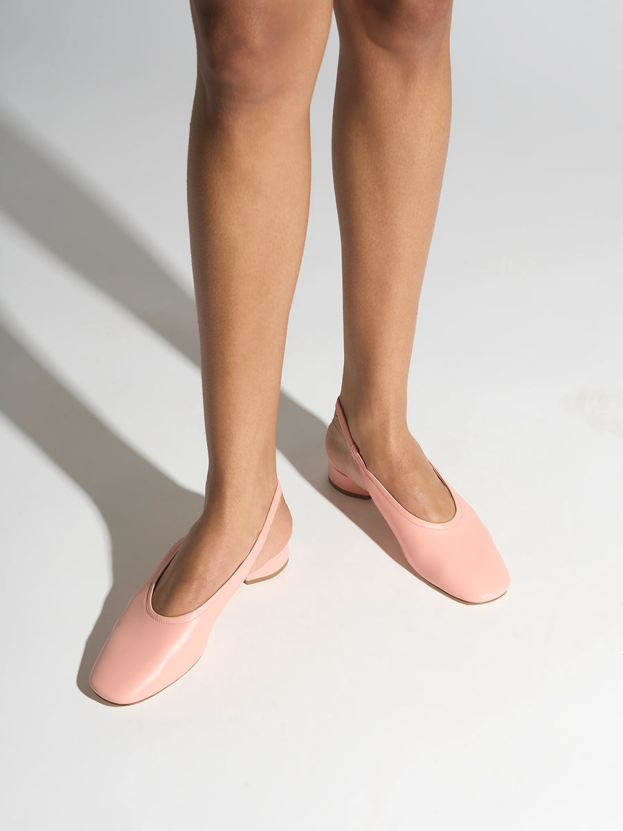 Aeyde | Dua Leather Flats for Women | Dusty Pink Nappa | Round Toe | Low Heel | On Feet