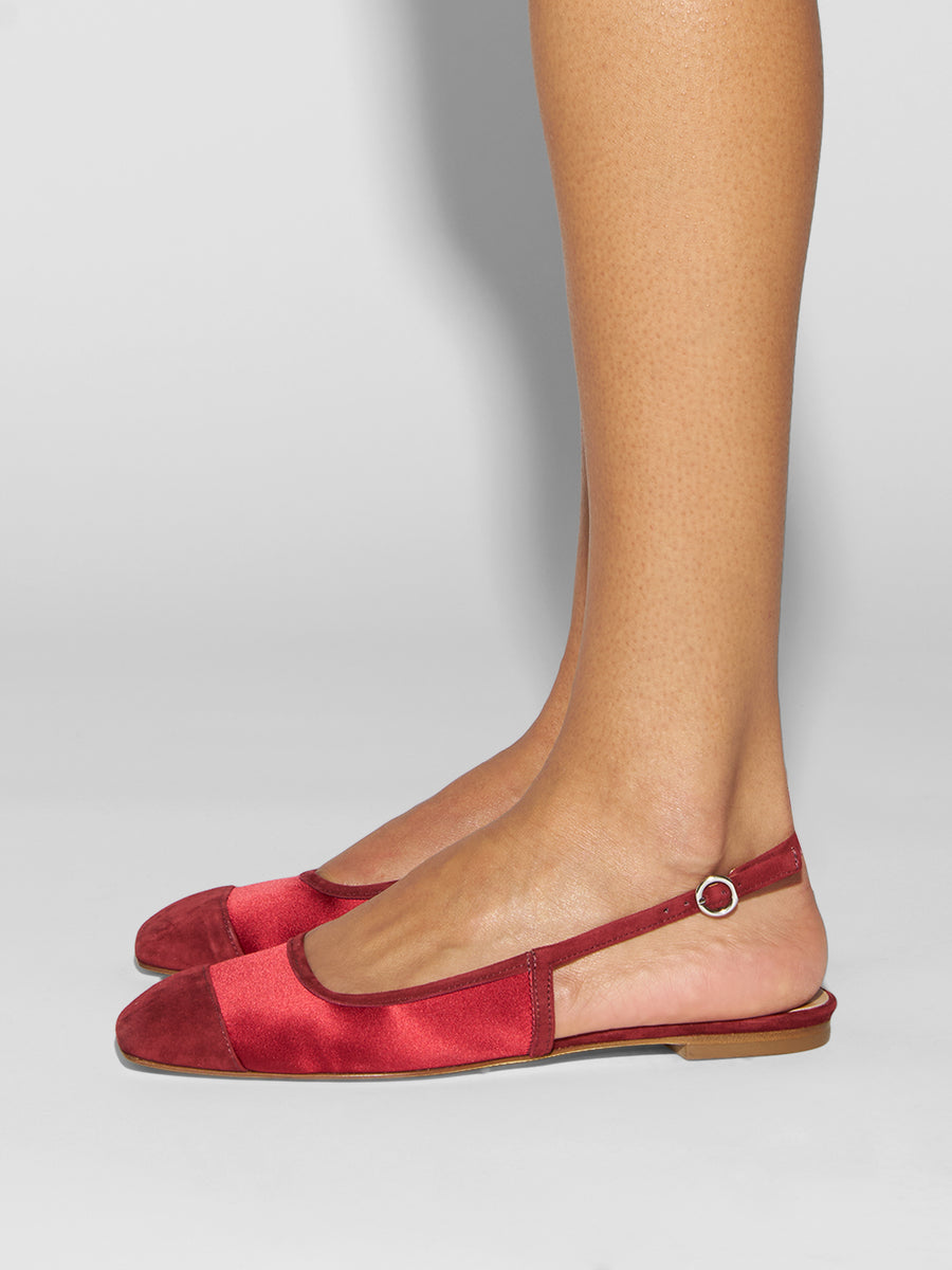 Aeyde | Geraldine Leather Flats for Women | Scarlet Satin/Suede | Square Toe | Flat Heel | How to Style
