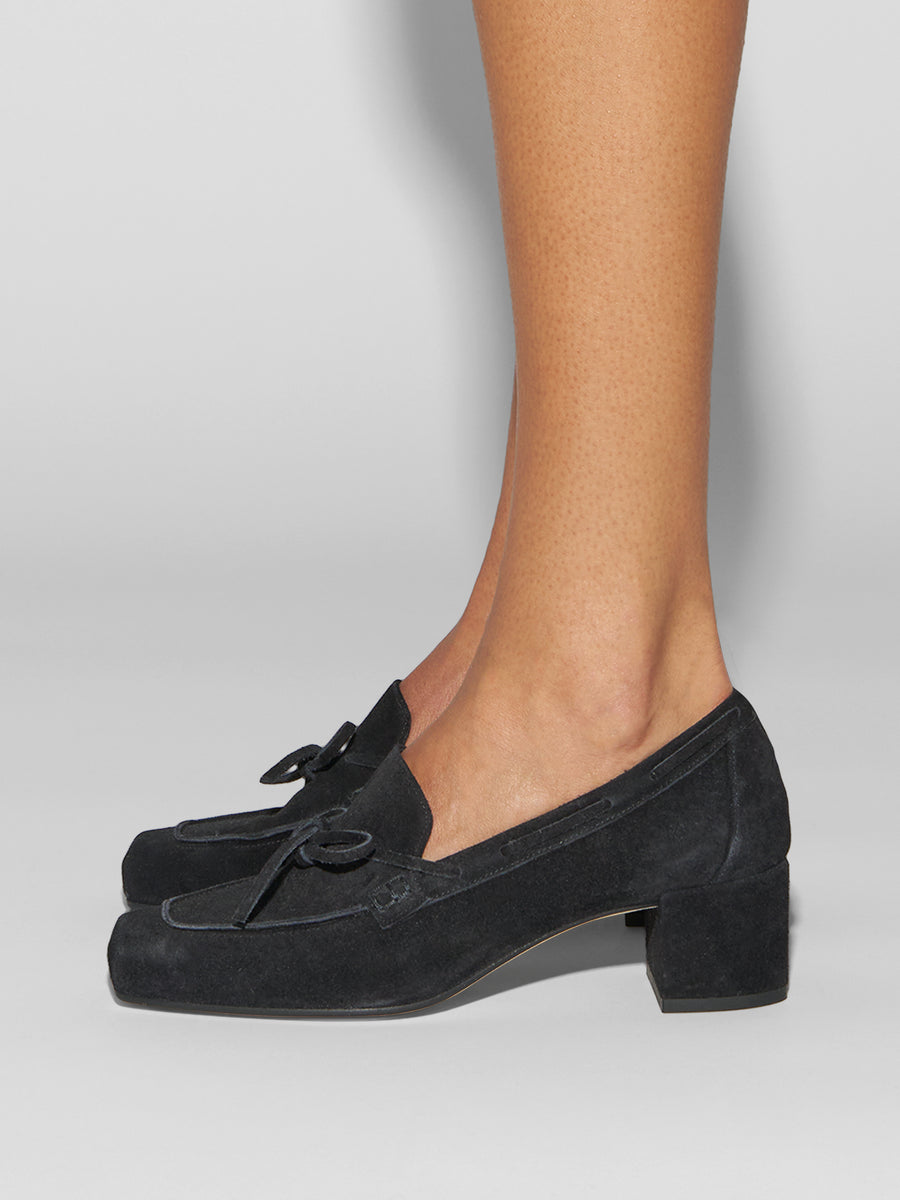 Aeyde | Grenn Leather Pumps for Women | Black Suede | Square Toe | Low Heel | How to Style