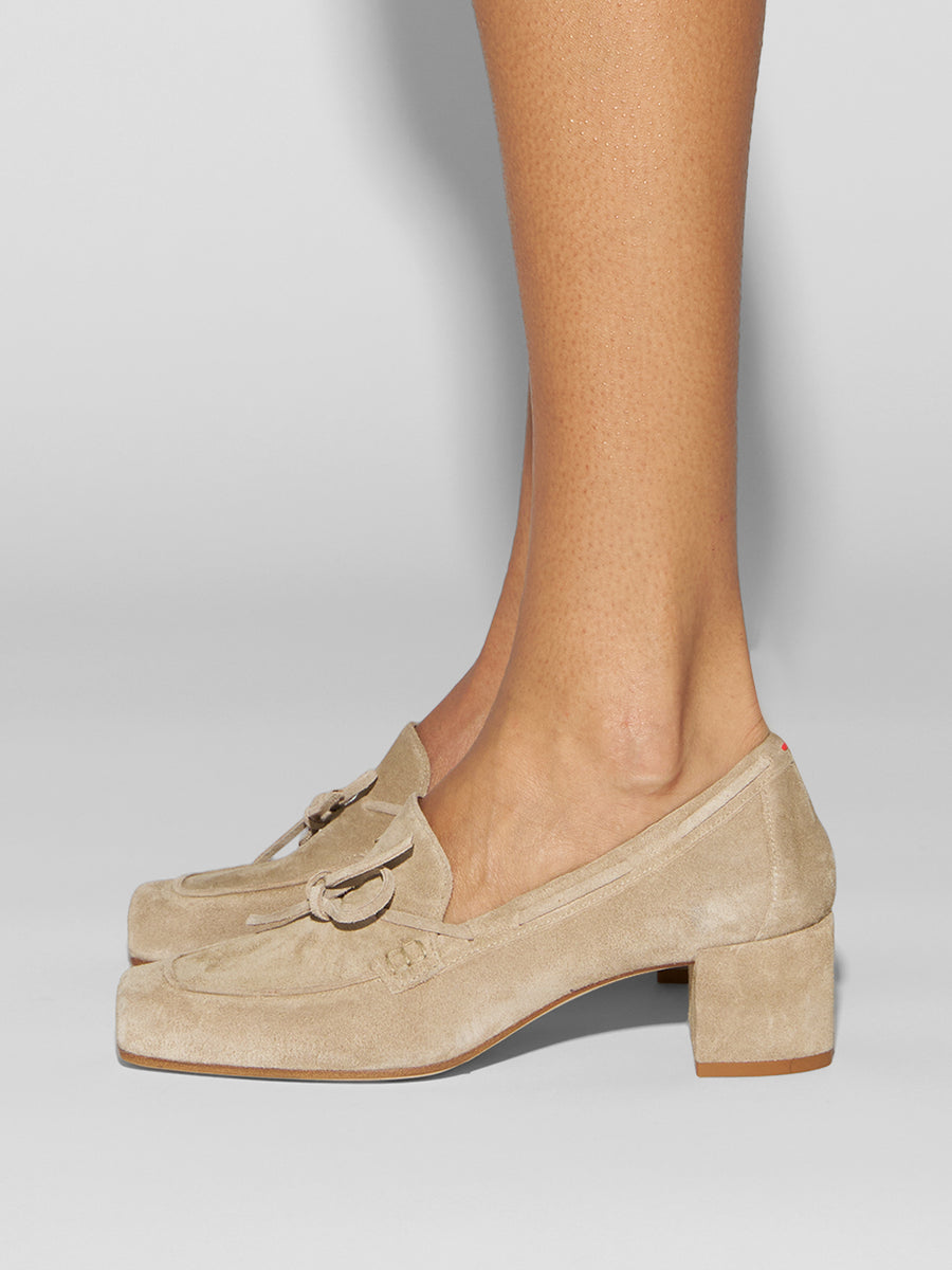 Aeyde | Grenn Leather Pumps for Women | Sand Suede | Square Toe | Low Heel | How to Style