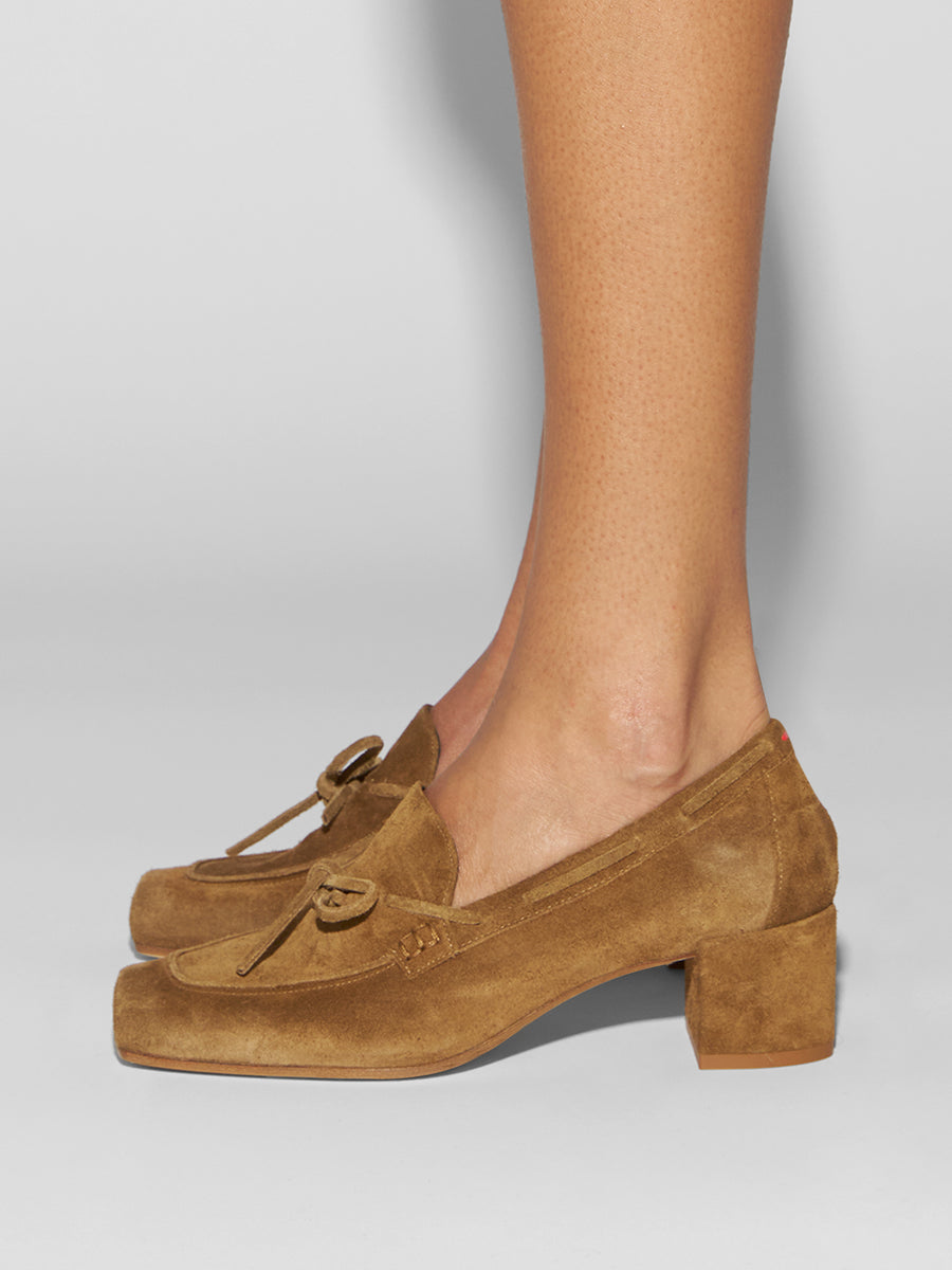 Aeyde | Grenn Leather Pumps for Women | Tobacco Suede | Square Toe | Low Heel | How to Style