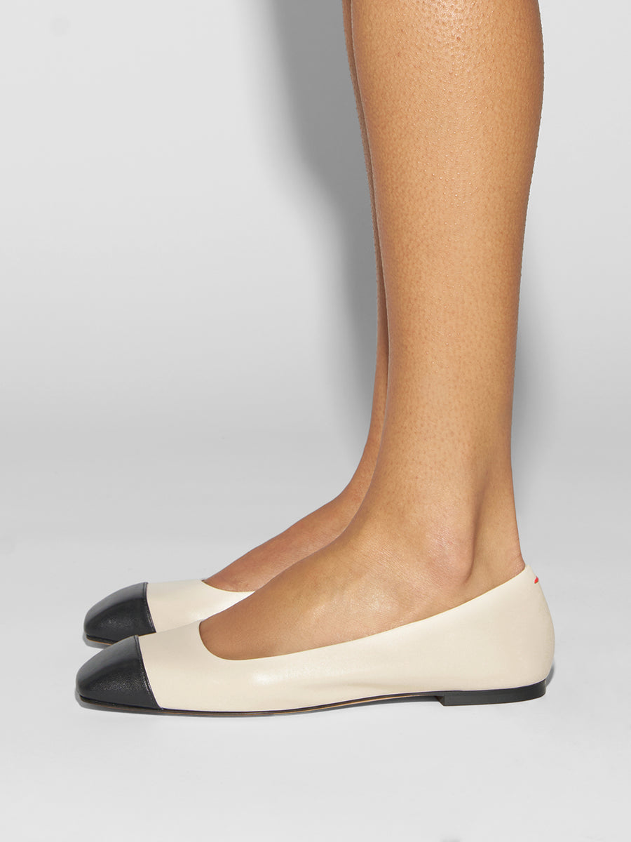 Aeyde | Ida Leather Flats for Women | Creamy/Black Nappa | Square Toe | Flat Heel | How to Style