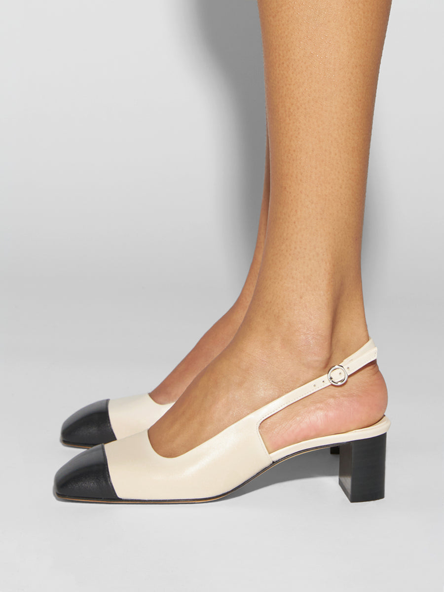 Aeyde | Jacqui Leather Pumps for Women | Creamy/Black Nappa | Square Toe | Low Heel | How to Style