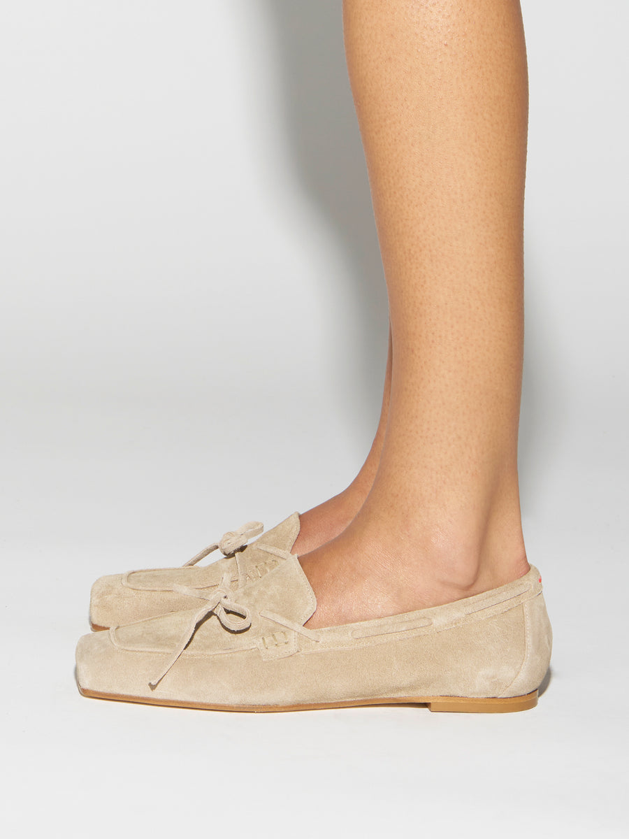 Aeyde | Jasper Leather Flats for Women | Sand Suede | Square Toe | Flat Heel | How to Style