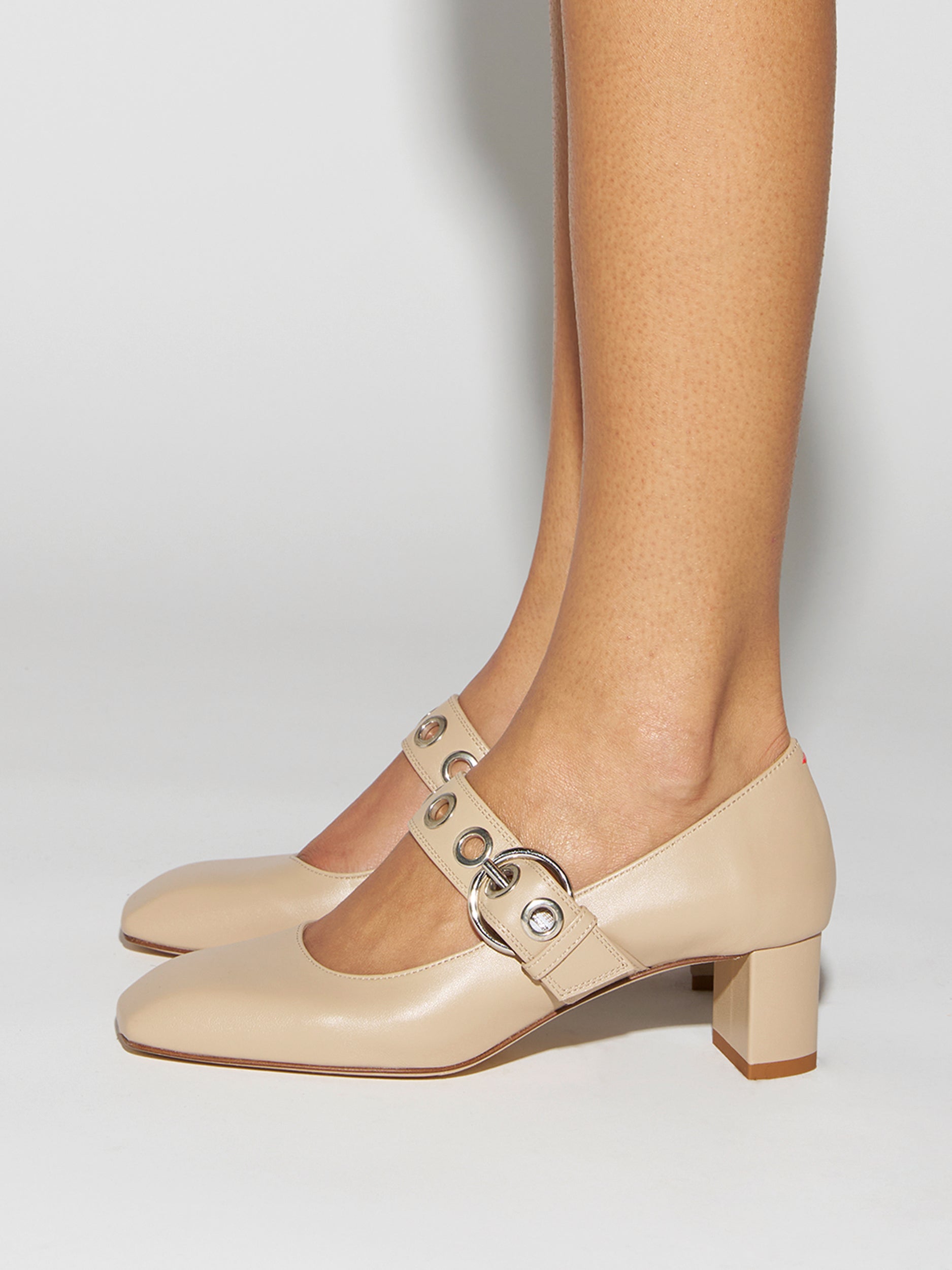 Aeyde | Lina Leather Pumps for Women | Sand Nappa | Square Toe | Low Heel | How to Style