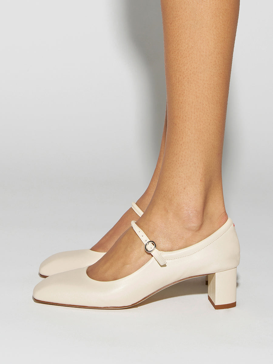 Aeyde | Lina Leather Pumps for Women | Creamy Nappa | Square Toe | Low Heel | How to Style
