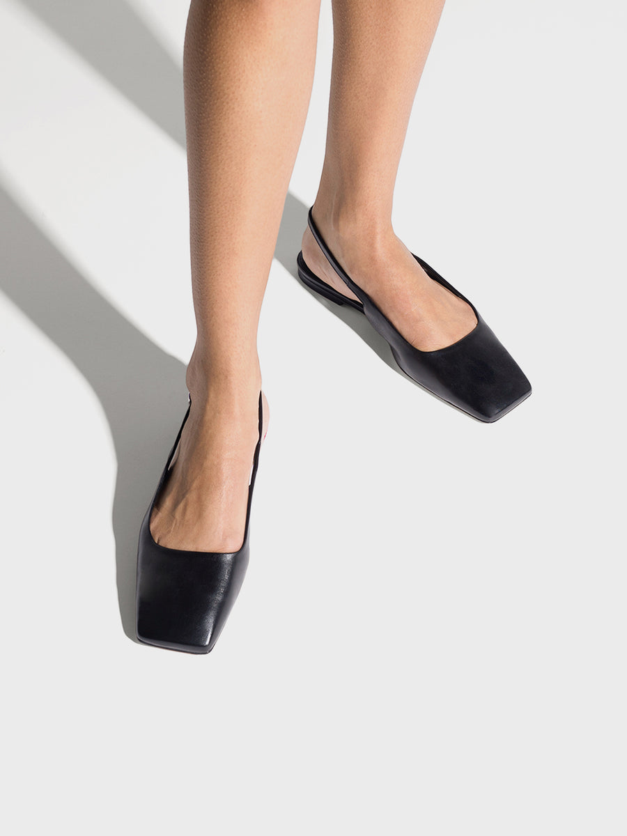 Aeyde | Liya Slingback Flats Leather Flats for Women | Black Nappa | Square Toe | Flat Heel | On Feet