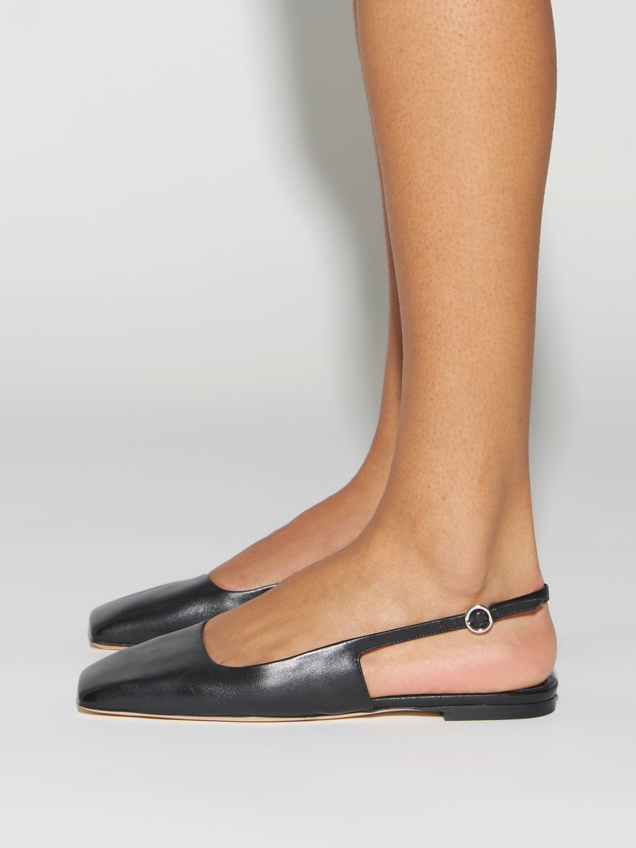 Aeyde | Liya Slingback Flats Leather Flats for Women | Black Nappa | Square Toe | Flat Heel | How to Style
