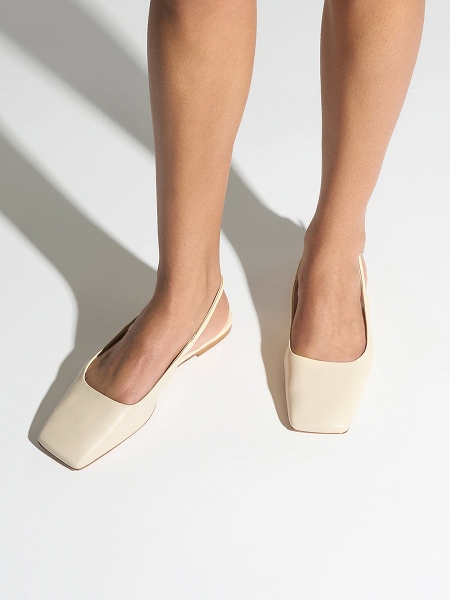 Aeyde | Liya Leather Flats for Women | Creamy Nappa | Square Toe | Flat Heel | On Feet