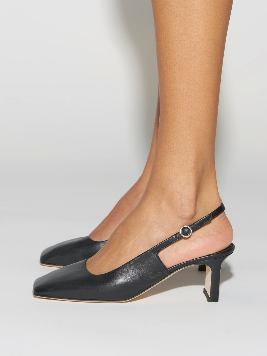 Aeyde | Liza Leather Pumps for Women | Black Nappa | Square Toe | Low Heel | How to Style