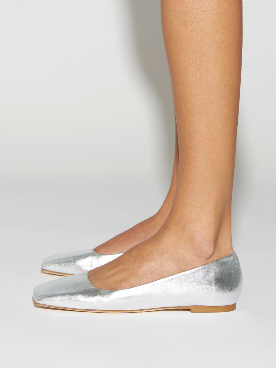 Aeyde | Matti Leather Flats for Women | Silver Nappa | Square Toe | Flat Heel | How to Style