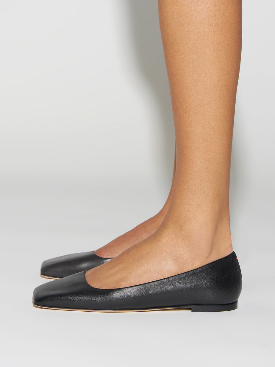 Aeyde | Matti Square-Toe Flats Leather  for Women | Black Nappa | Square Toe | Flat Heel | How to Style