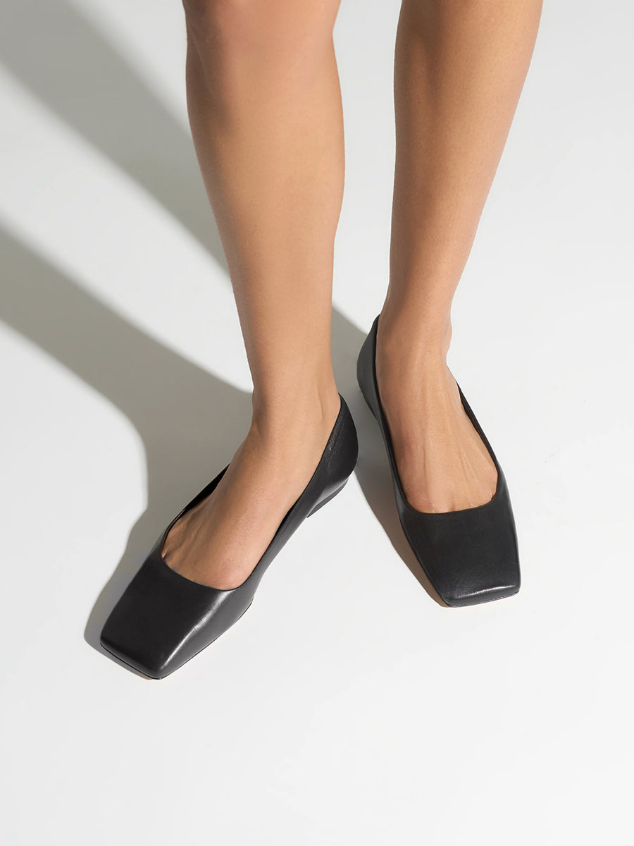 Aeyde | Matti Square-Toe Flats Leather  for Women | Black Nappa | Square Toe | Flat Heel | On Feet