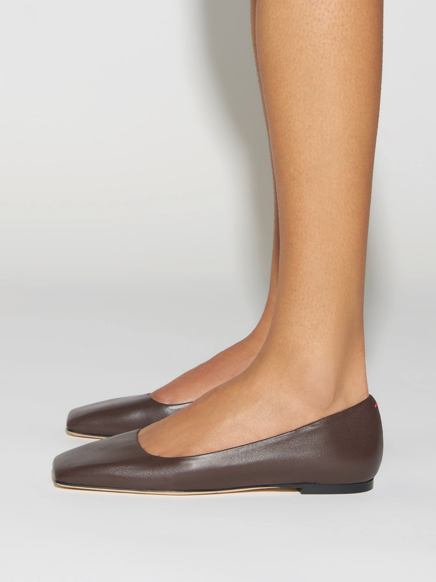 Aeyde | Matti Square-Toe Flats Leather Flats for Women | Moka Nappa | Square Toe | Flat Heel | How to Style