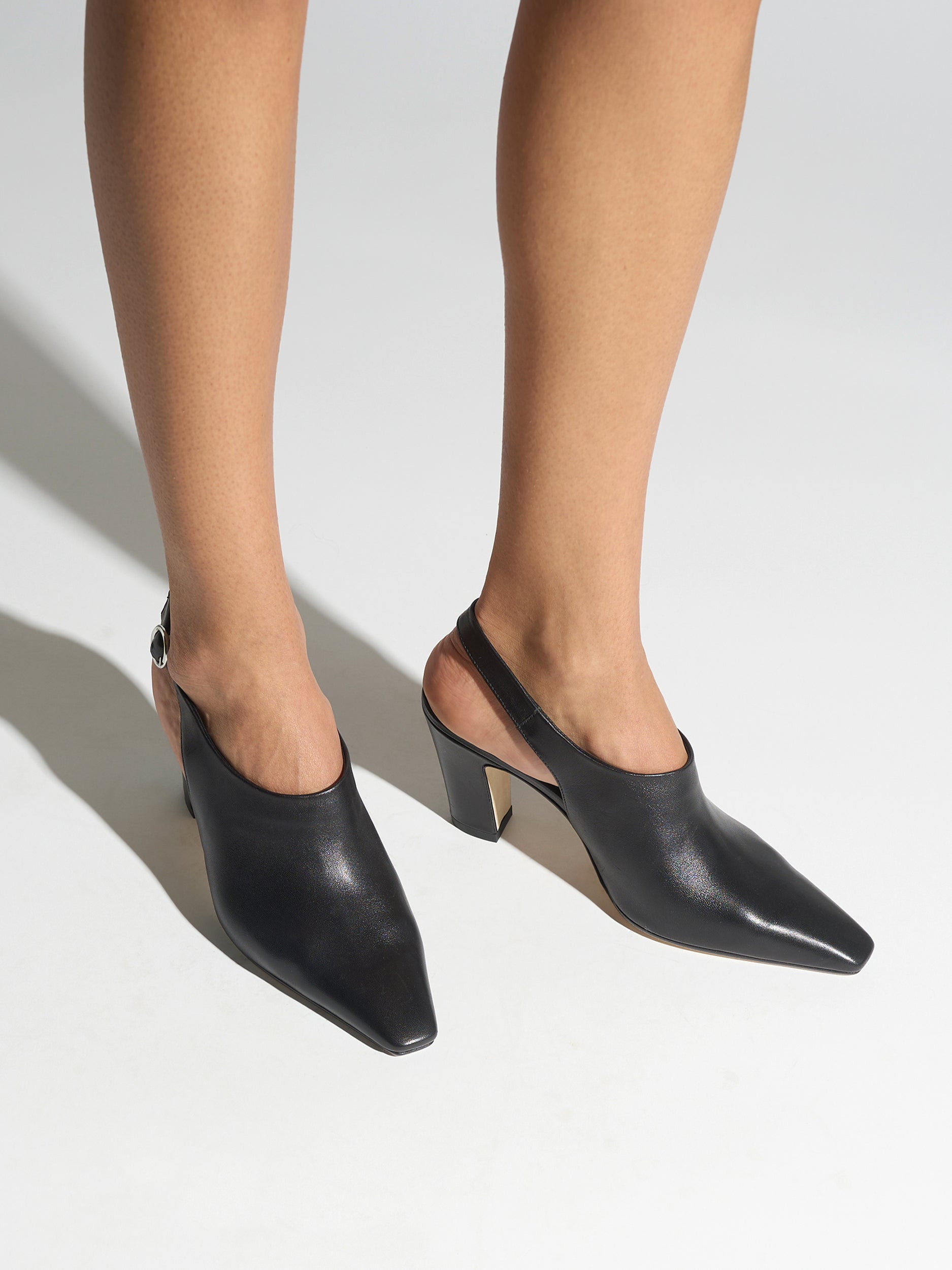 Aeyde | Maude Leather Pumps for Women | Black Nappa | Square Toe | High Heel | On Feet