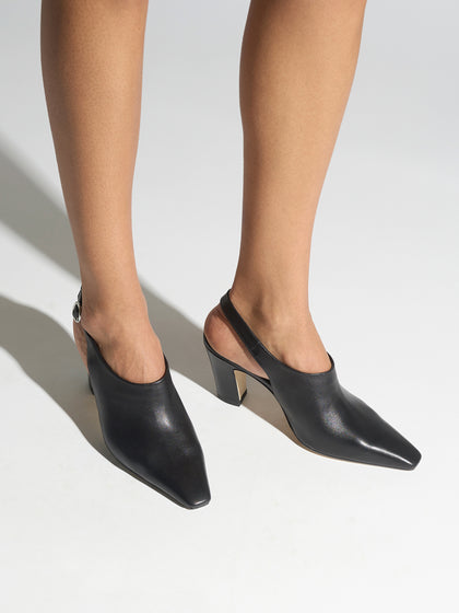 Aeyde | Maude Leather Pumps for Women | Black Nappa | Square Toe | High Heel | On Feet