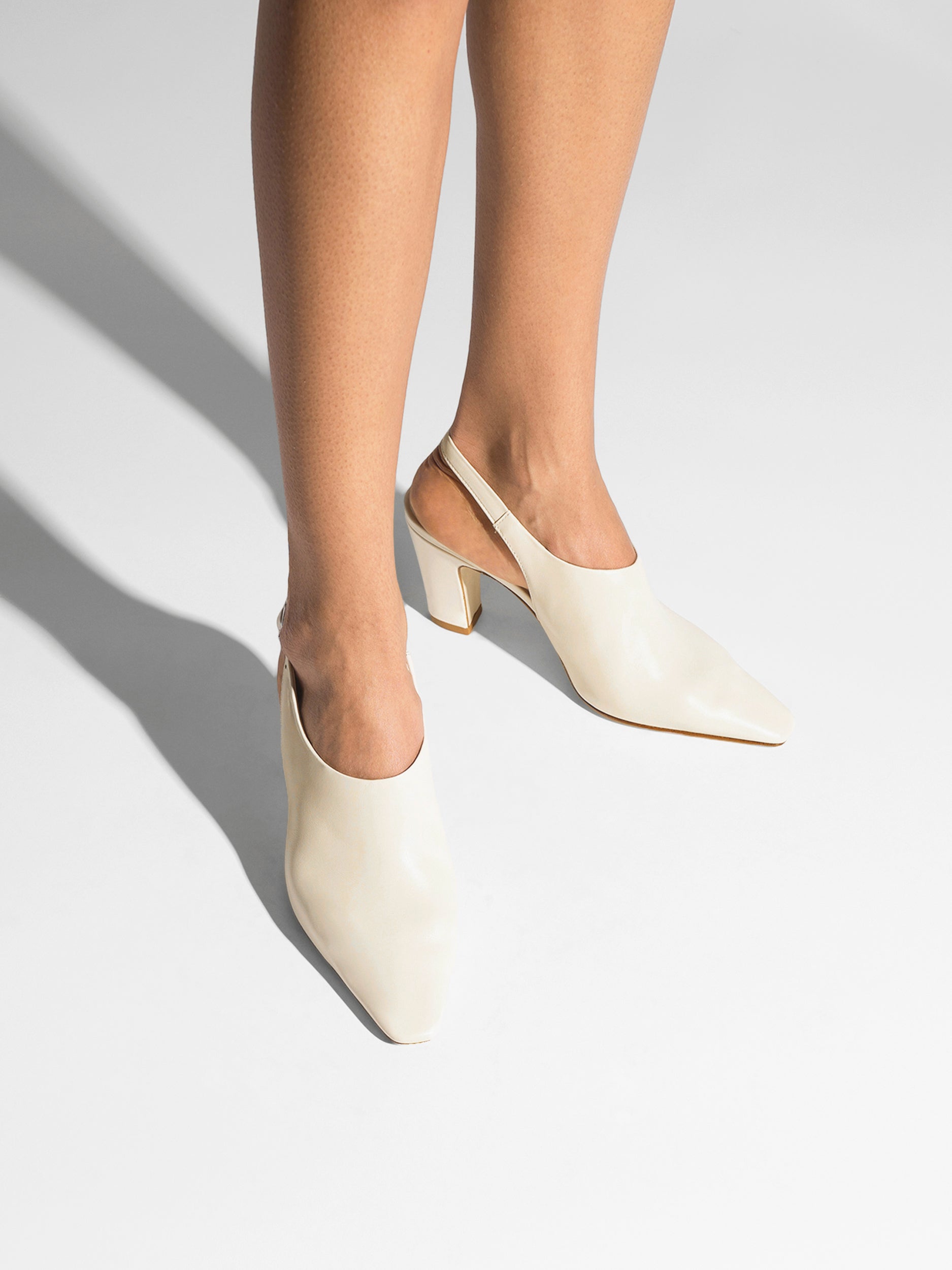 Aeyde | Maude Leather Pumps for Women | Creamy Nappa | Square Toe | High Heel | On Feet