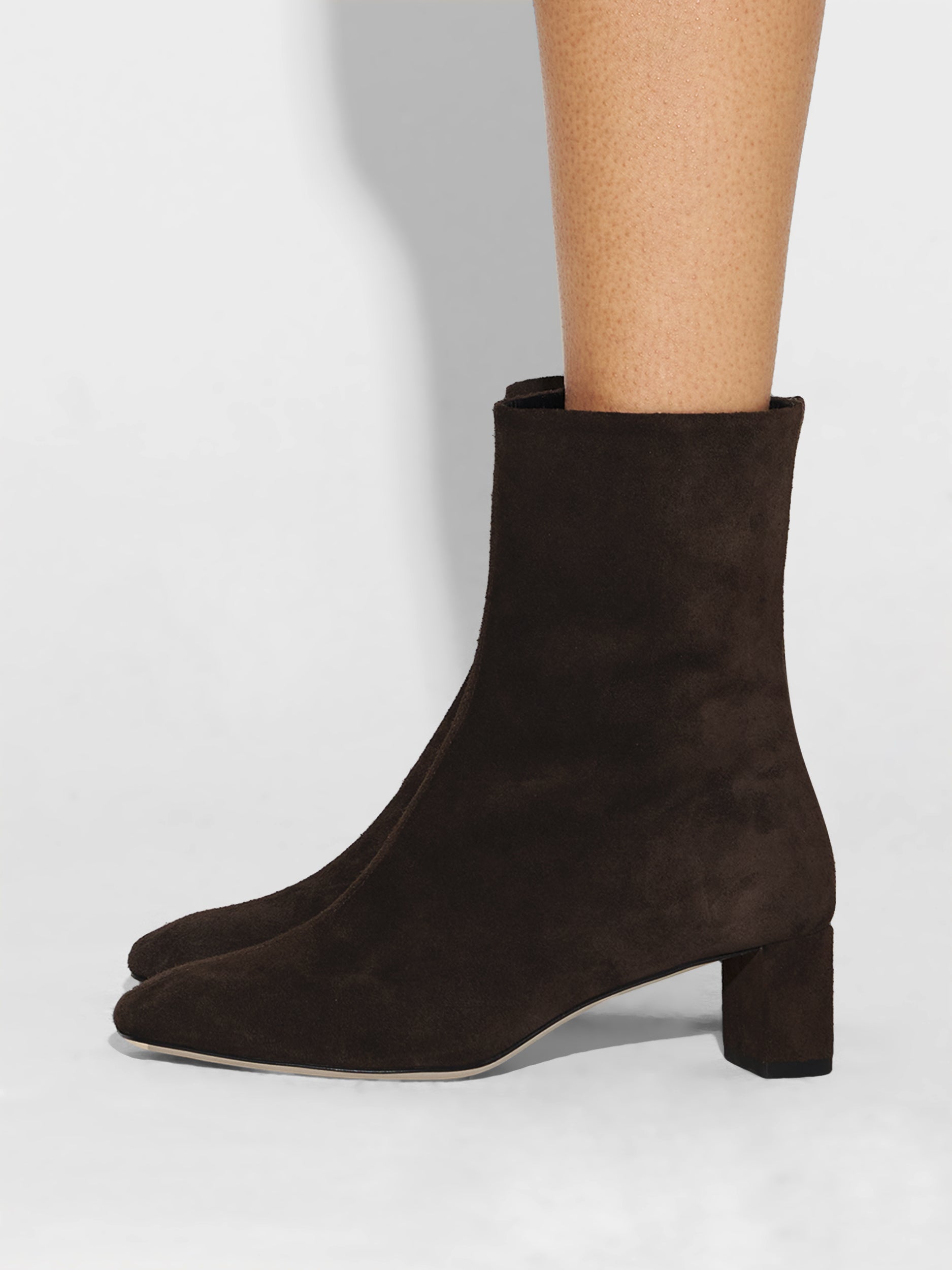 Aeyde | Millie Leather Ankle Boots for Women | Moka Suede | Square Toe | Low Heel | How to Style
