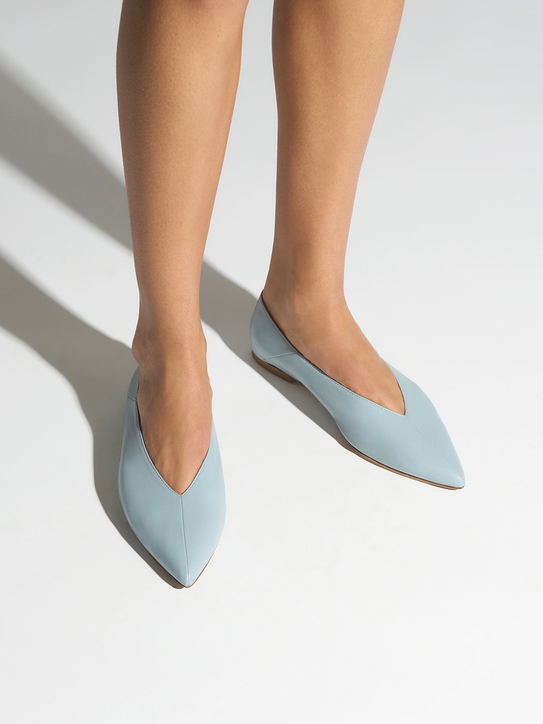 Aeyde | Moa Leather Flats for Women | Glass Nappa | Pointed Toe | Flat Heel | On Feet