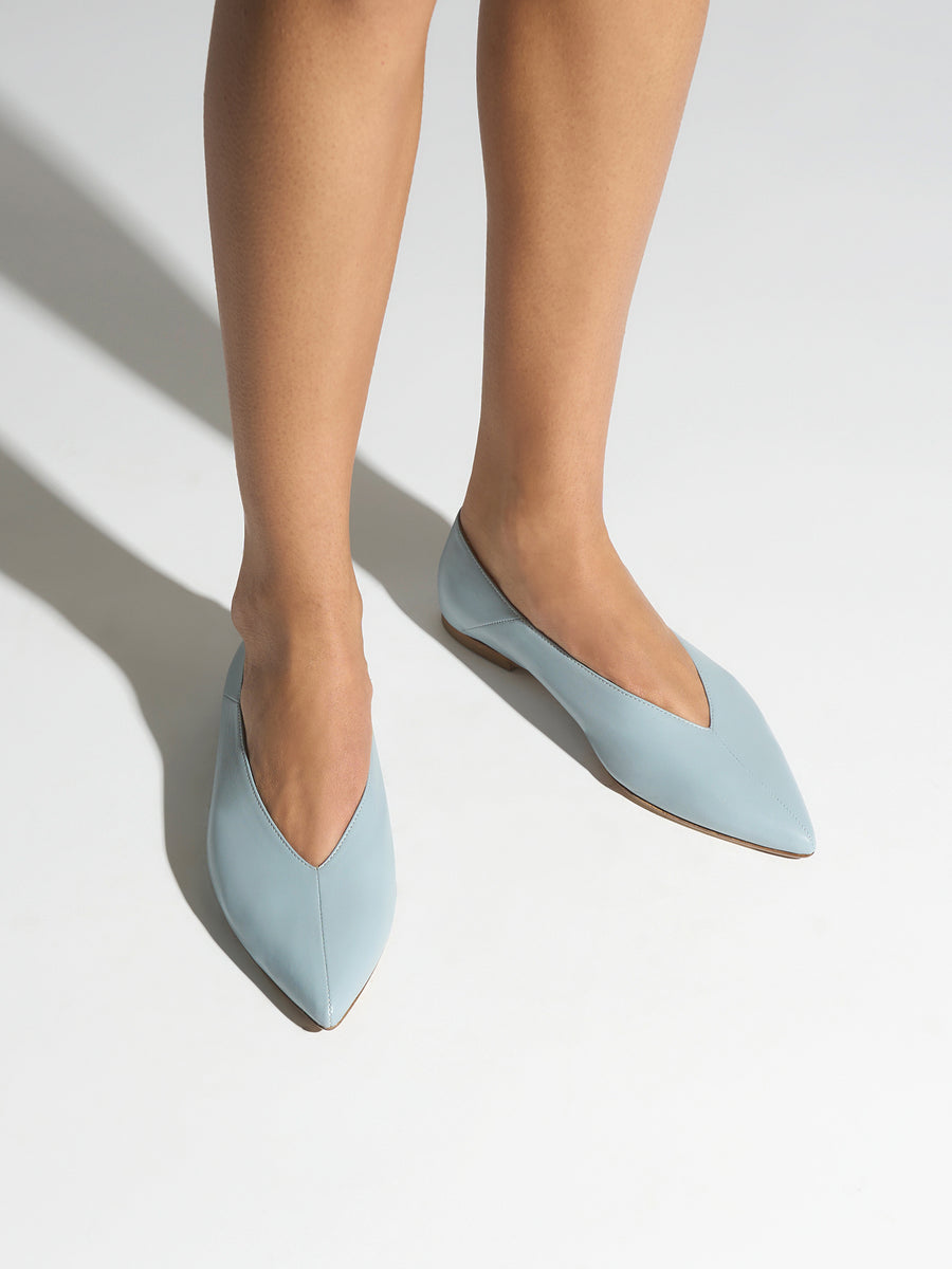 Aeyde | Moa Leather Flats for Women | Glass Nappa | Pointed Toe | Flat Heel | On Feet