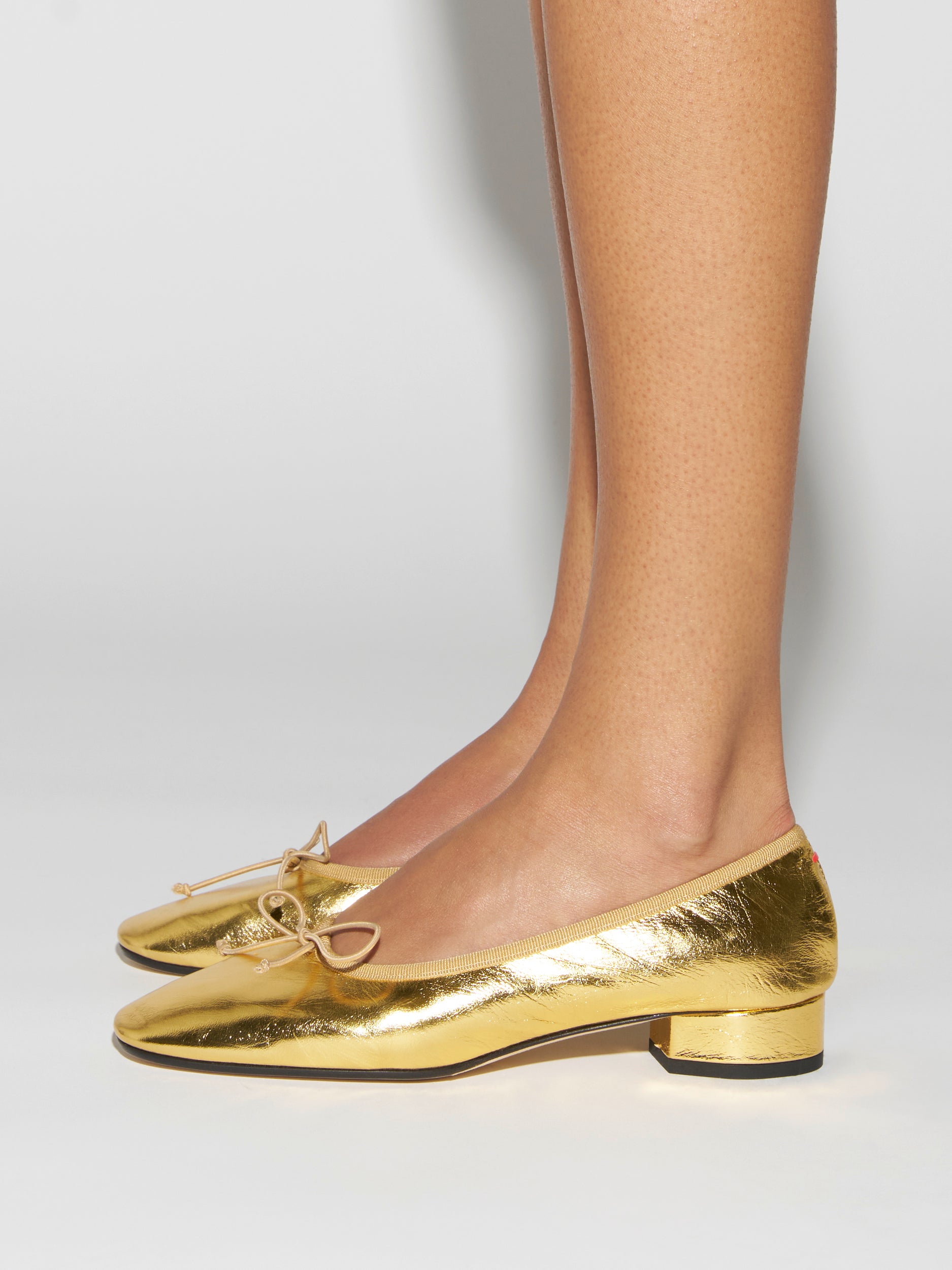 Aeyde | Onda Leather Flats for Women | Gold Crackle | Round Toe | Low Heel | How to Style