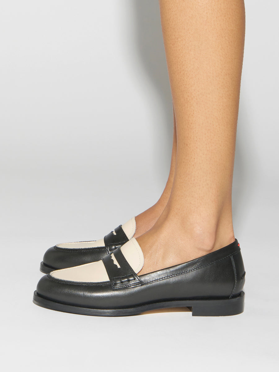 Aeyde | Oscar Leather Flats for Women | Black/Creamy Calf | Round Toe | Low Heel | How to Style