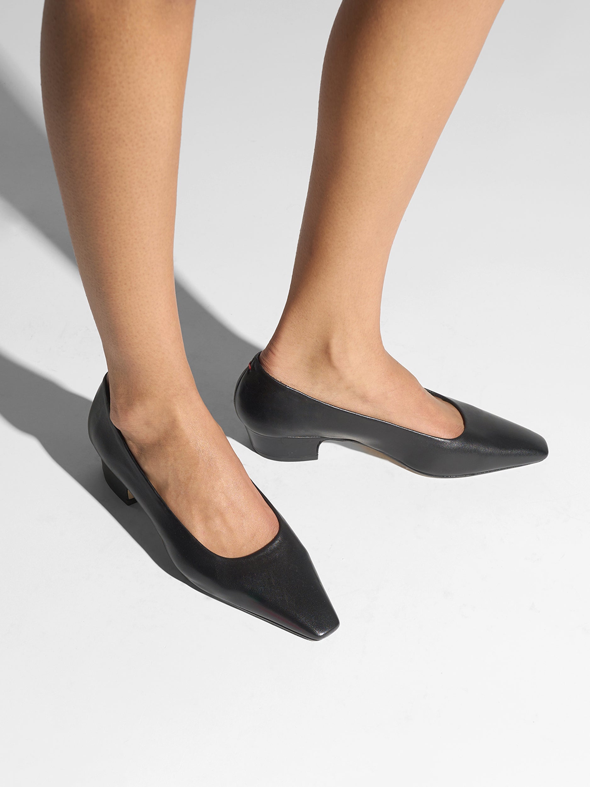 Aeyde | Rory Leather Pumps for Women | Black Nappa | Square Toe | Mid Heel | On Feet