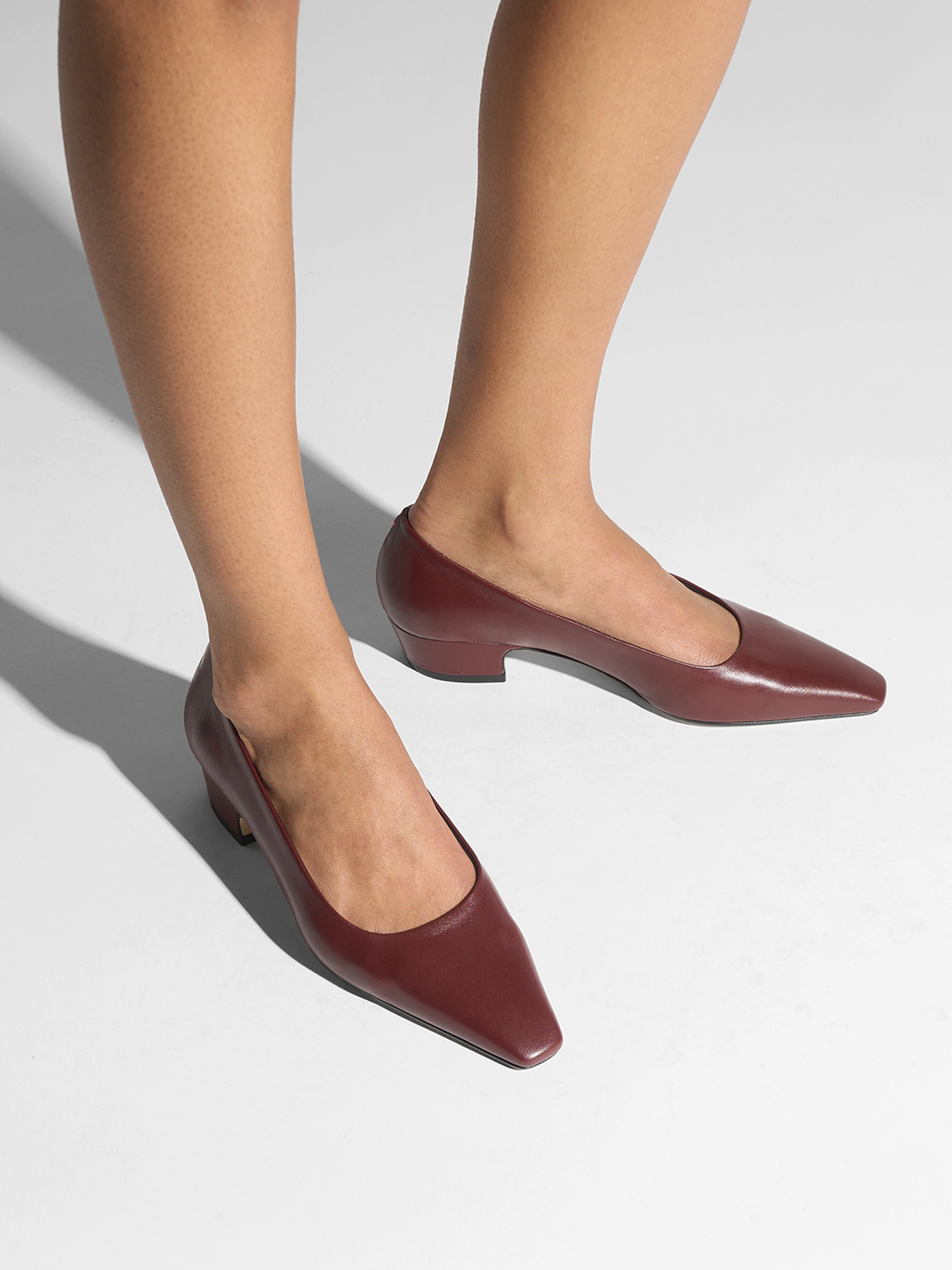 Aeyde | Rory Leather Pumps for Women | Port Nappa | Square Toe | Mid Heel | On Feet