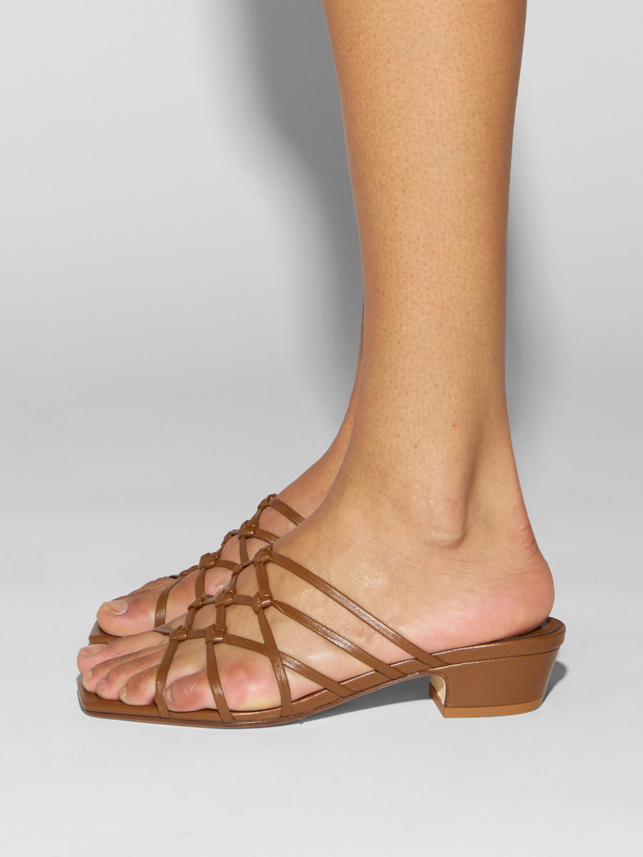 Aeyde | Talha Leather Heeled Sandals for Women | Tobacco Nappa | Square Toe | Low Heel | How to Style