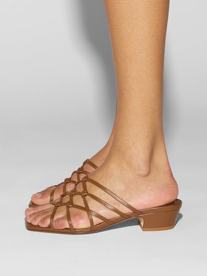 Aeyde | Talha Leather Heeled Sandals for Women | Tobacco Nappa | Square Toe | Low Heel | How to Style