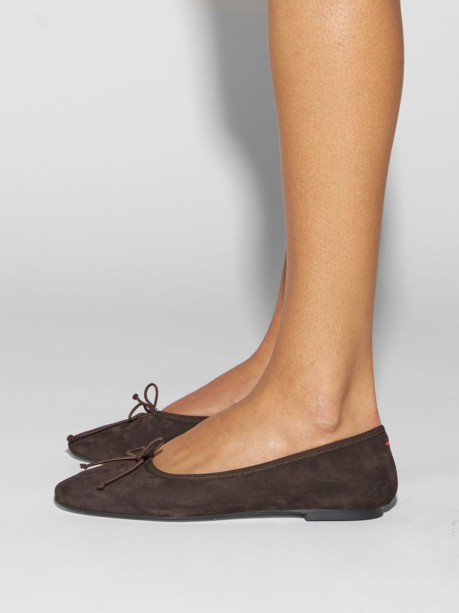 Aeyde | Tiby Leather Flats for Women | Moka Suede | Round Toe | Flat Heel | How to Style