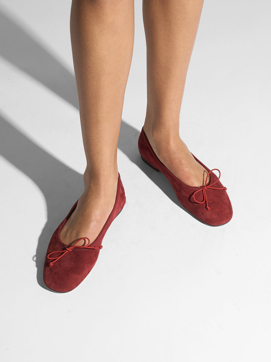 Aeyde | Tiby Leather Flats for Women | Scarlet Suede | Round Toe | Flat Heel | On Feet