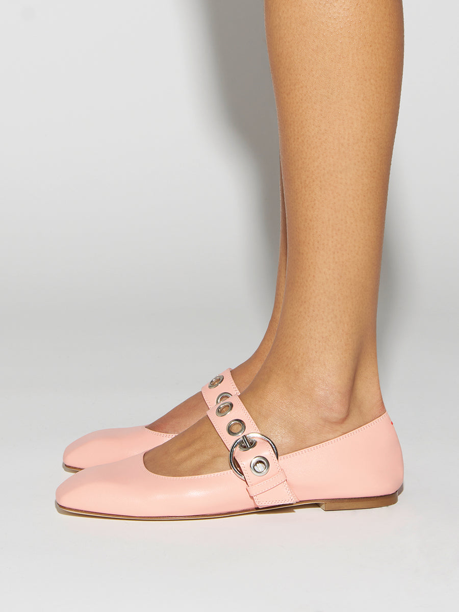 Aeyde | Uma Leather Flats for Women | Dusty Pink Nappa | Square Toe | Flat Heel | How to Style