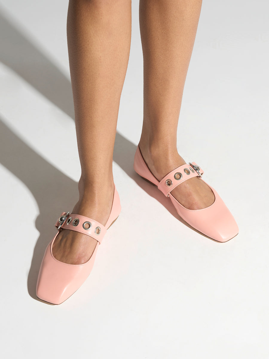 Aeyde | Uma Leather Flats for Women | Dusty Pink Nappa | Square Toe | Flat Heel | On Feet