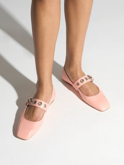 Aeyde | Uma Leather Flats for Women | Dusty Pink Nappa | Square Toe | Flat Heel | On Feet