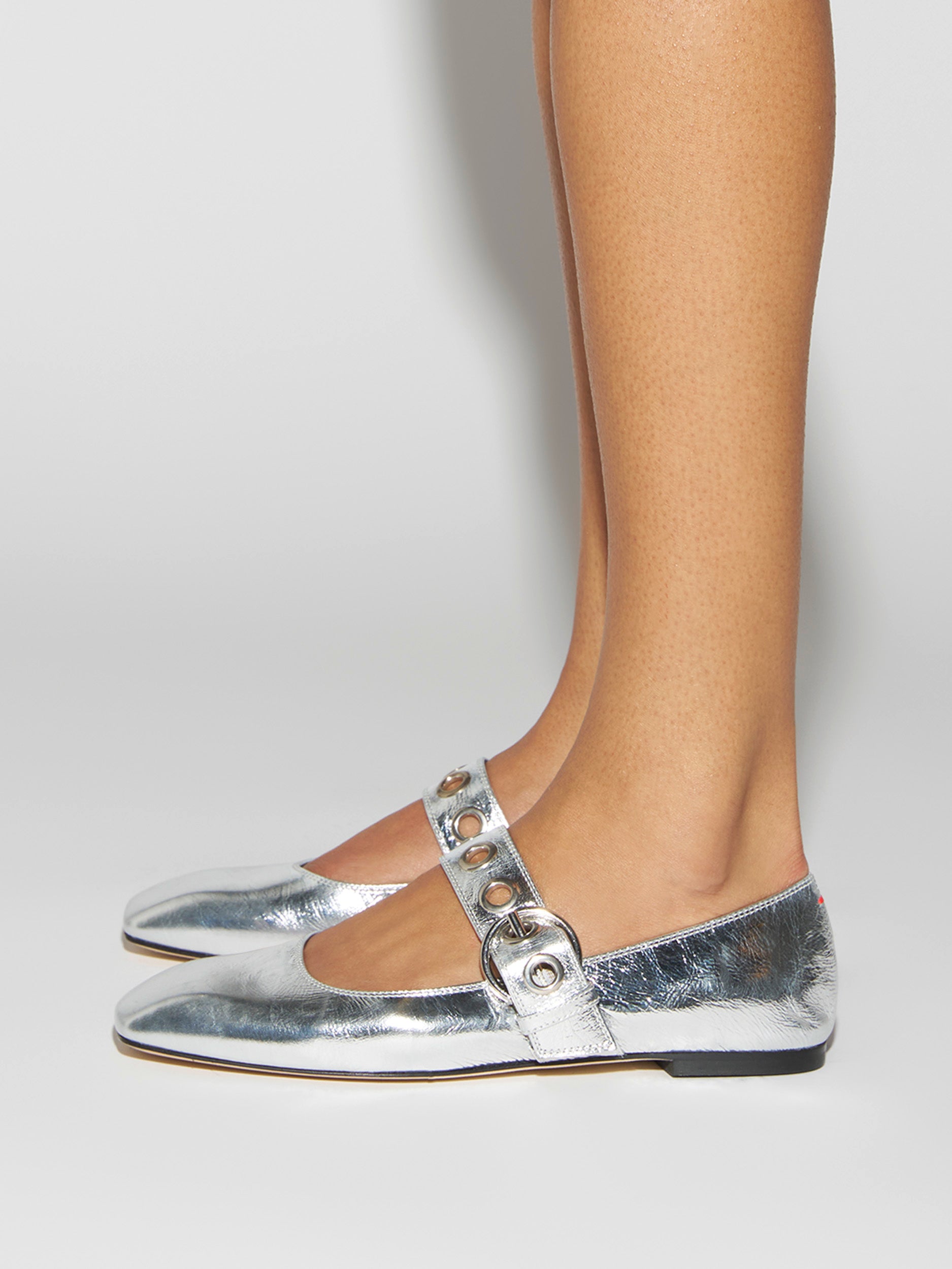 Aeyde | Uma Leather Flats for Women | Silver Crackle Calf | Square Toe | Flat Heel | How to Style