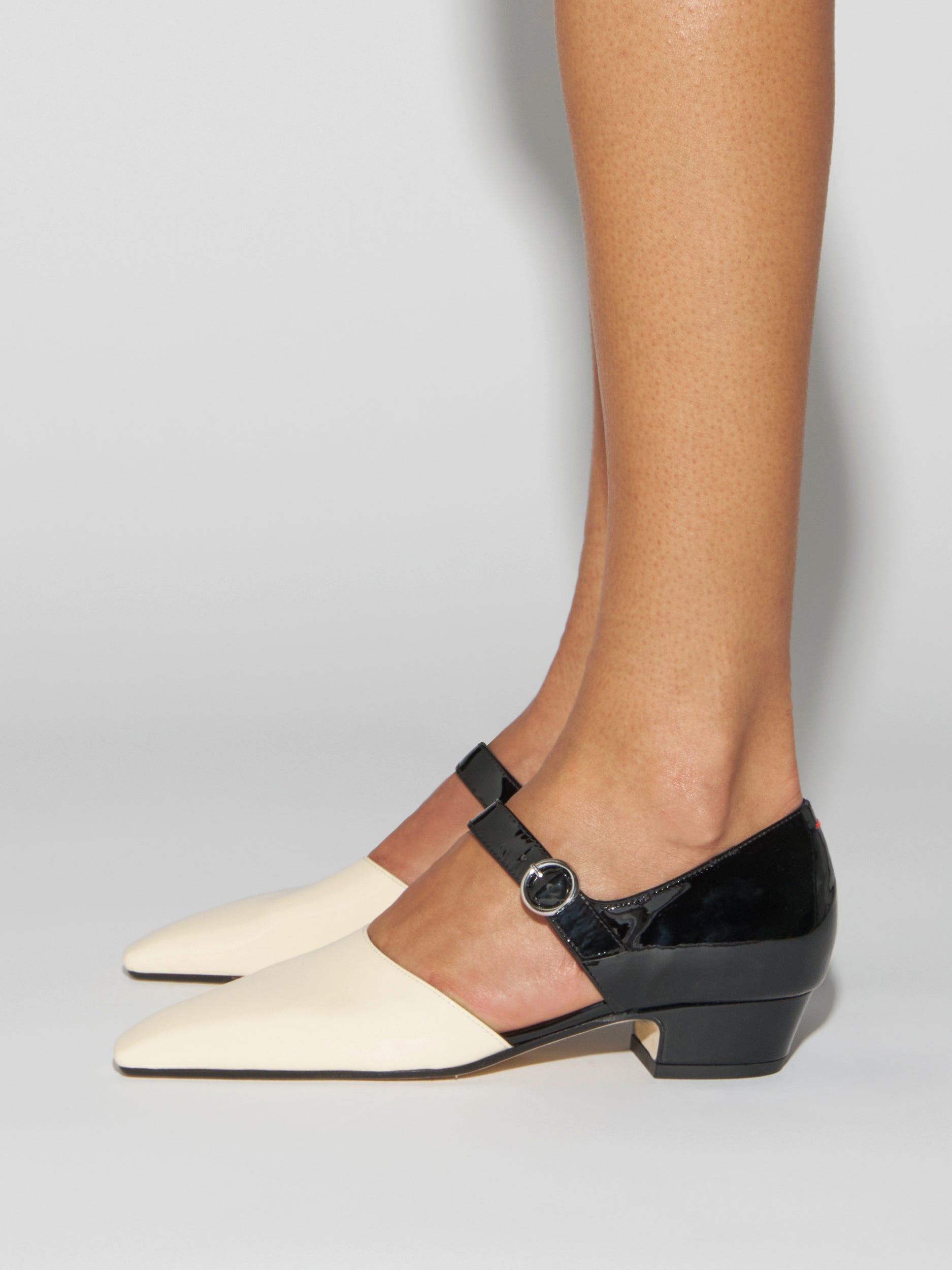 Aeyde | Yara Leather Pumps for Women | Black/Creamy Patent | Square Toe | Mid Heel | How to Style