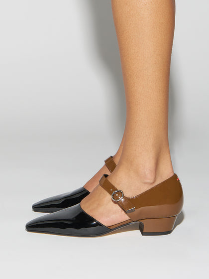 Aeyde | Yara Leather Pumps for Women | Tobacco/Black Patent | Square Toe | Mid Heel | How to Style