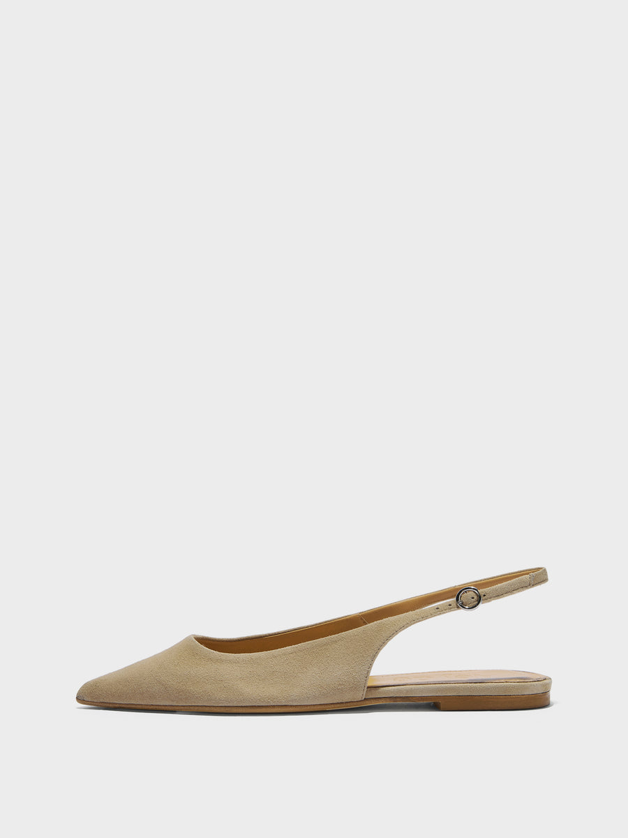 Aeyde | Annora Leather Flats for Women | Sand Suede | Pointed Toe | Flat Heel | Side View