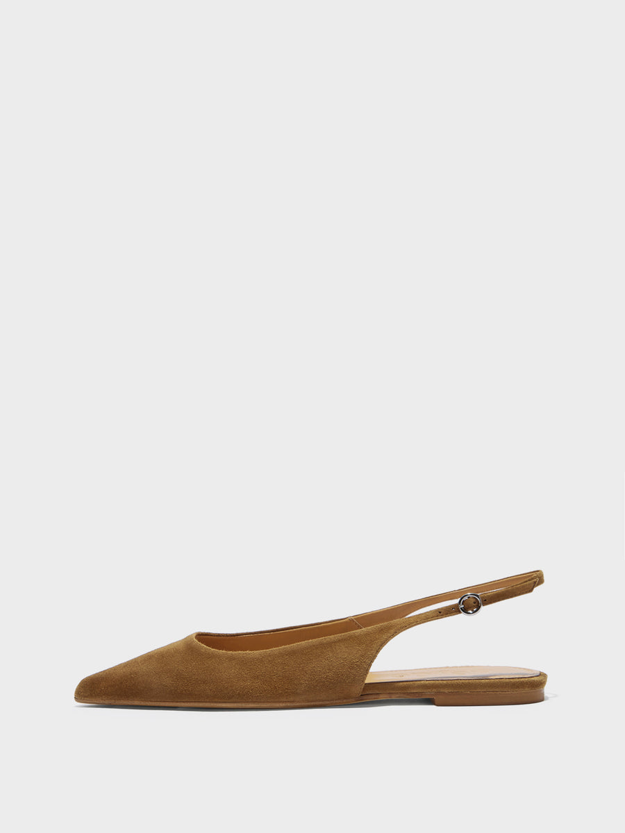 Aeyde | Annora Leather Flats for Women | Tobacco Suede | Pointed Toe | Flat Heel | Side View