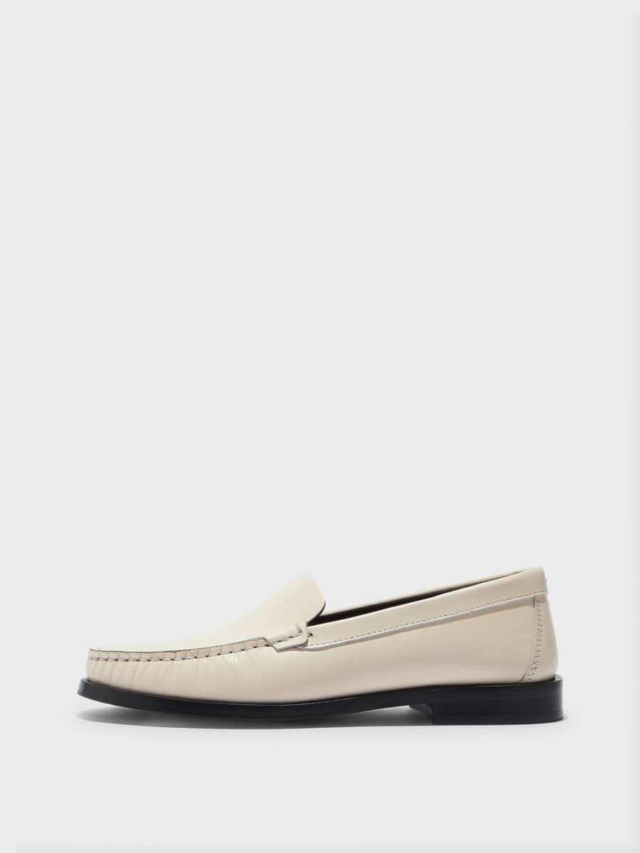 Aeyde | Arthur Leather Flats for Women | Creamy Calf | Round Toe | Flat Heel | Side View