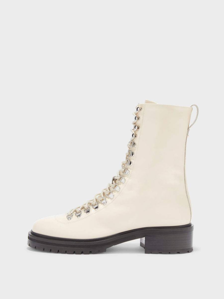 Aeyde | Aspen Leather Ankle Boots for Women | Creamy Calf | Round Toe | Low Heel | Side View
