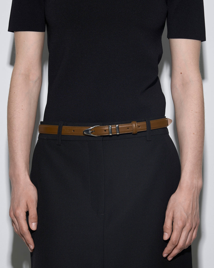 Aeyde | Avia Leather Belt for Women | Tobacco/Silver Calf | Luxury Materials | Handmade in Italy | How to Style